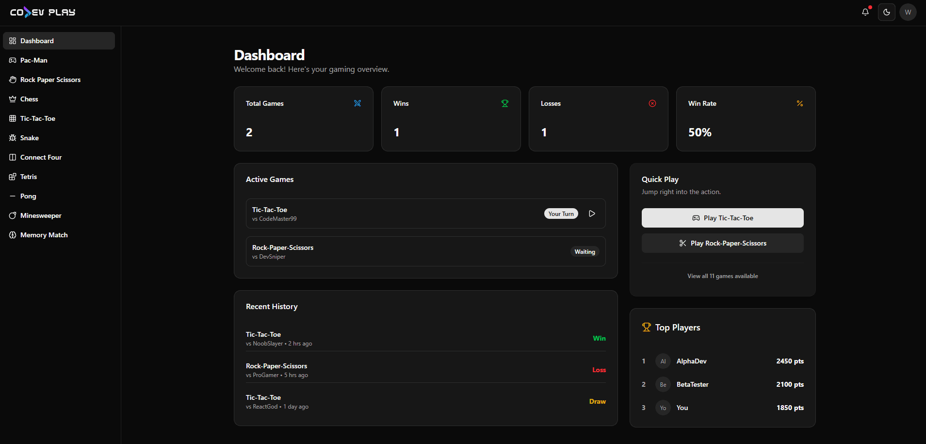 Dashboard Experience and Game Navigation Refinement implementation screenshot